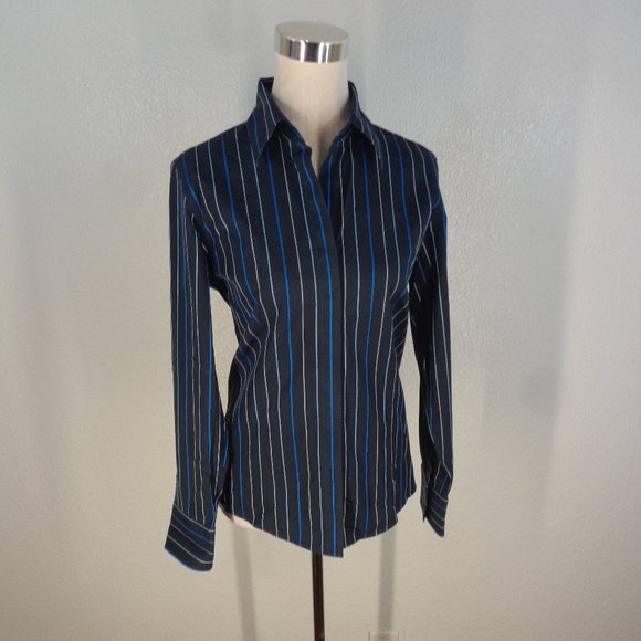 Talbots Wrinkle Resist Womens Long Sleeve Button Up Shirt Blue Stripe Size 10 - Picture 2 of 5